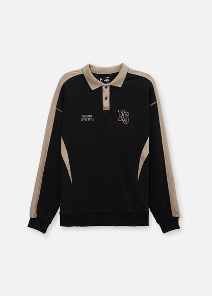 Áo Polo Sweater Cotton Phối Màu No Style M37 Đen