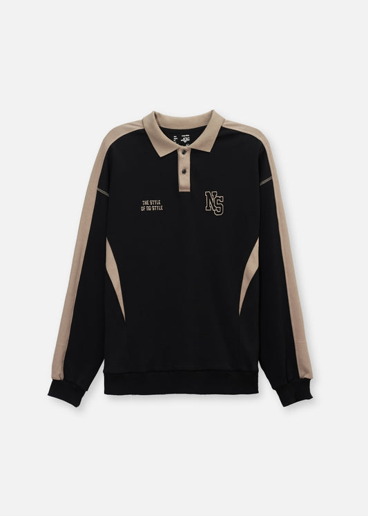 Áo Polo Sweater Cotton Phối Màu No Style M37 Đen