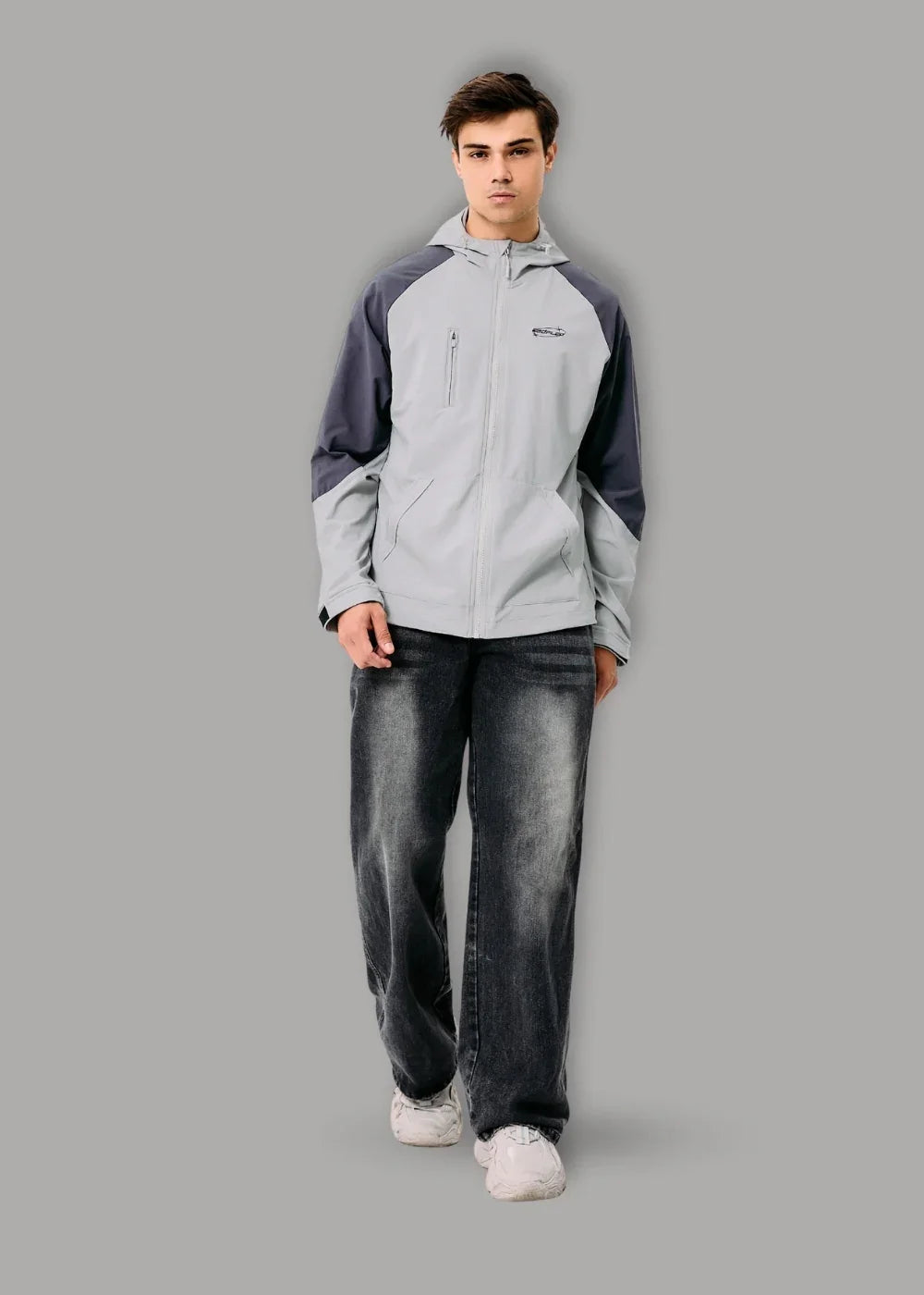 Áo Khoác Gió Co Giãn 2 Lớp No Style M53 Xám Nhạt - YaMe.vn