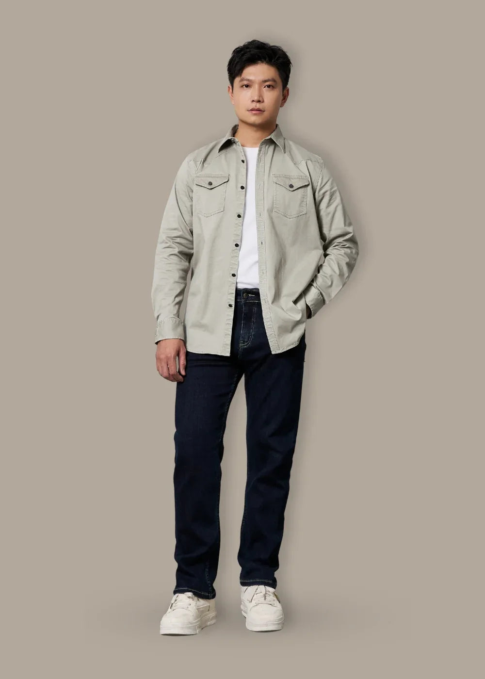 Áo Sơ Mi Tay Dài Kaki Co Giãn No Style M64 Xám - YaMe.vn