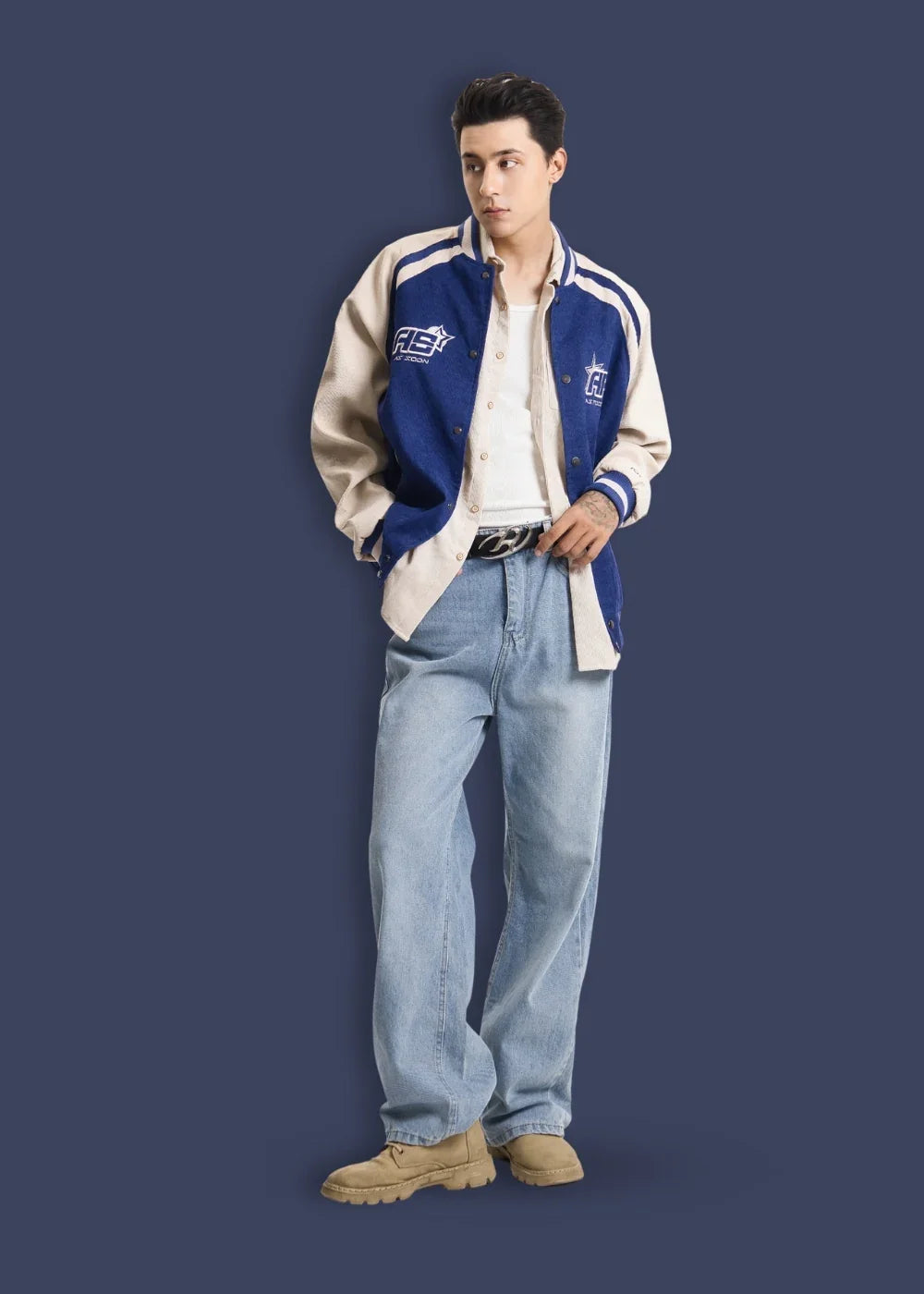 Áo Khoác Bomber Corduroy Mềm Mịn No Style M42 Xanh Dương Be - YaMe.vn