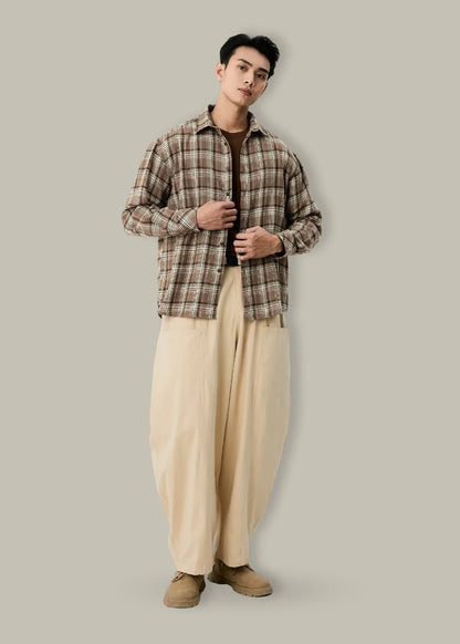 Áo Sơ Mi Caro Tay Dài Mềm Mịn No Style M62 Nâu - YaMe.vn