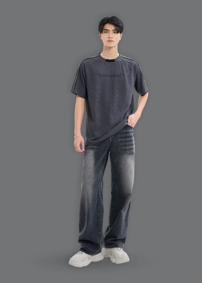 Áo Thun Tay Ngắn Vải Ribbing Co Giãn Seventy Seven 45 Xám Đậm - YaMe.vn