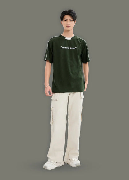 Áo Thun Tay Ngắn Vải Ribbing Co Giãn Seventy Seven 45 Xanh Lá Đậm - YaMe.vn