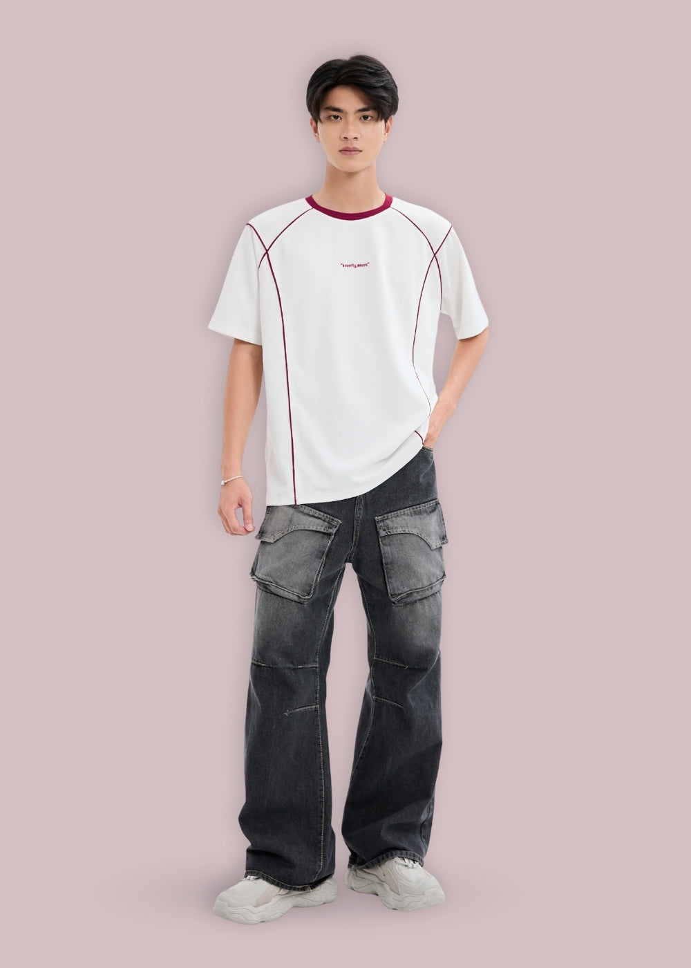 Áo Thun Waffle Line Art Co Giãn Seventy Seven 46 Trắng
