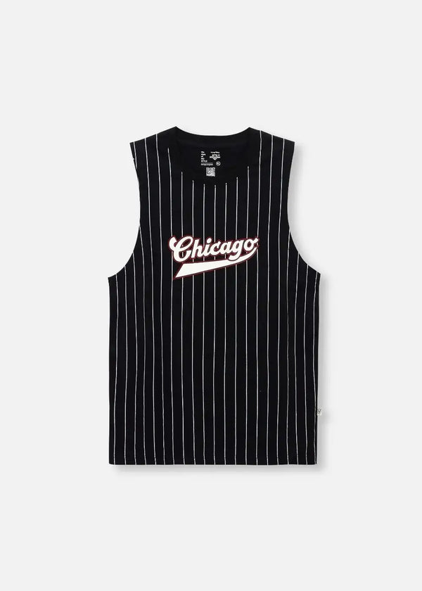 Áo Thun Tank Top Sọc Cotton Mềm Mát "CHICAGO" The No Style 174 Màu Đen Dáng Rộng Rãi F4