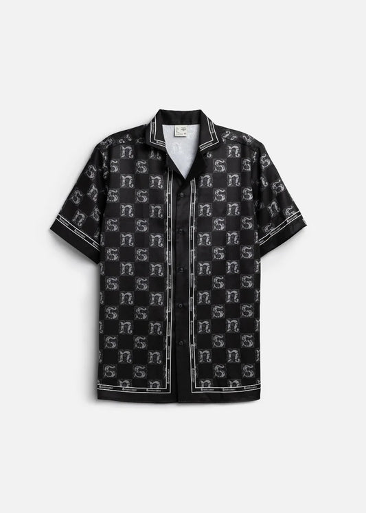 Áo Sơ Mi Cuban Tay Ngắn Vải Họa Tiết No Style M60 Đen - YaMe.vn