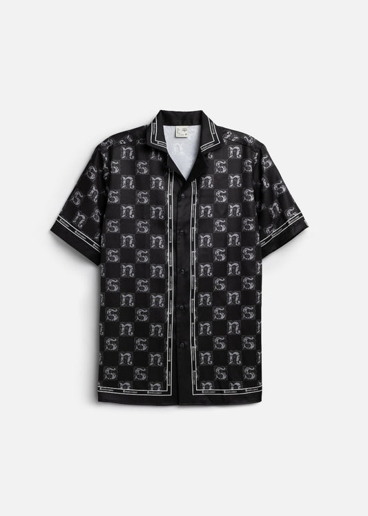 Áo Sơ Mi Cuban Tay Ngắn Vải Họa Tiết No Style M60 Đen