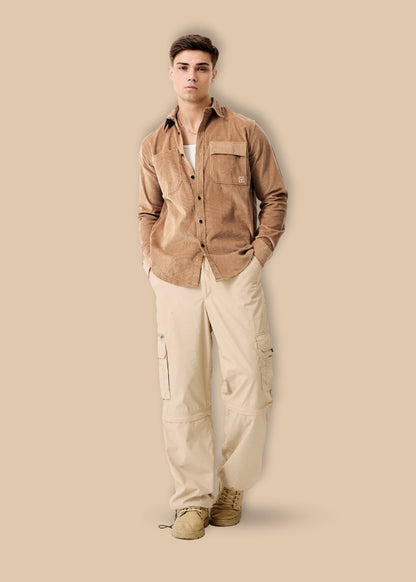 Áo Sơ Mi Tay Dài Vải Corduroy Ít Nhăn No Style M65 Nâu