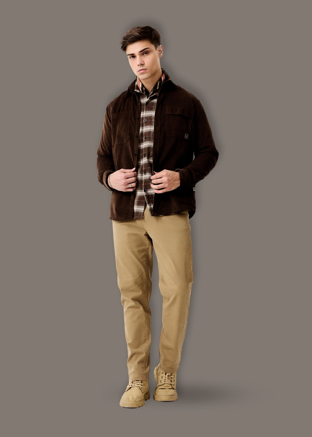 Áo Sơ Mi Tay Dài Vải Corduroy Ít Nhăn No Style M65 Nâu Đậm