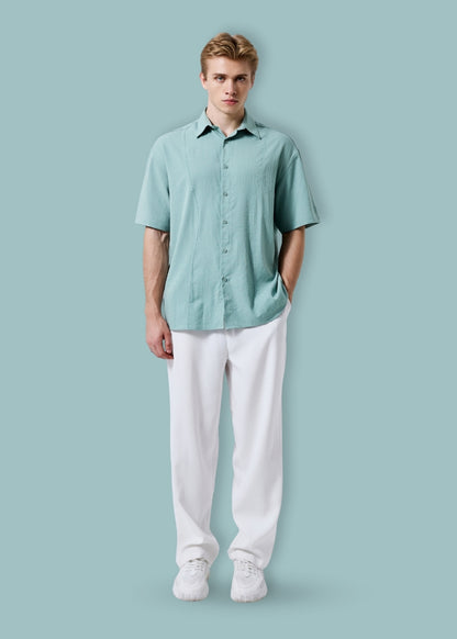 Áo Sơ Mi Hiệu Ứng Linen Ít Nhăn No Style M117 Xanh Đá