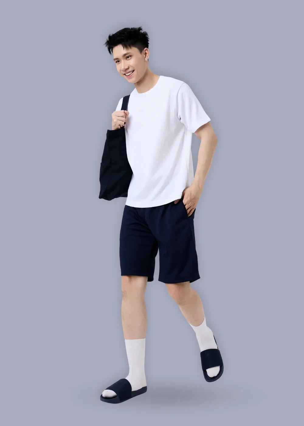 Quần Short Thun 9 Inch Thoáng Mát Non Branded 05 Xanh Dương Đậm - YaMe.vn