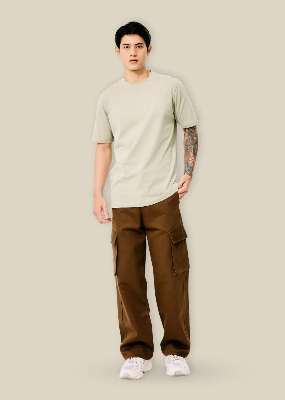 Áo Thun Cotton Wash Siêu Mềm Non Branded 39 Nâu Nhạt - YaMe.vn