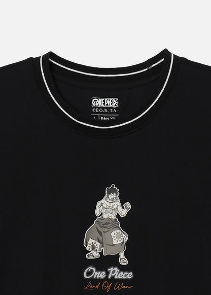 Áo Thun Tay Ngắn Cotton ONE PIECE-WANO 05 Đen
