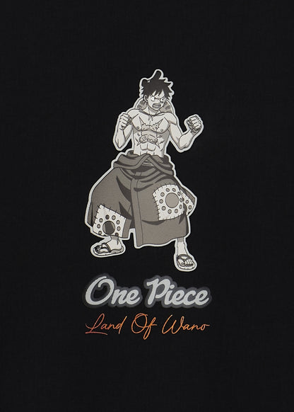 Áo Thun Tay Ngắn Cotton ONE PIECE-WANO 05 Đen