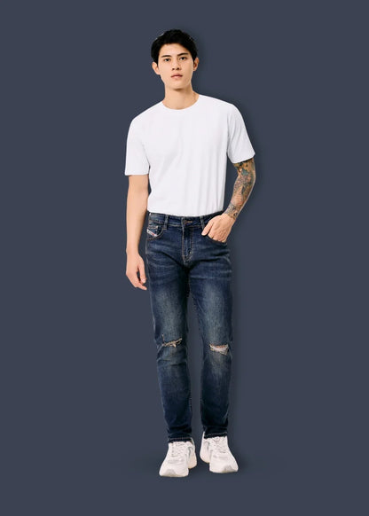 Quần Jeans Slimfit Rách Gối Co Giãn The Original M052 Xanh Dương Đậm - YaMe.vn