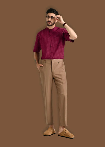 Áo Sơ Mi Tay Ngắn Siêu Mịn Seventy Seven 54 Đỏ Đậm - YaMe.vn