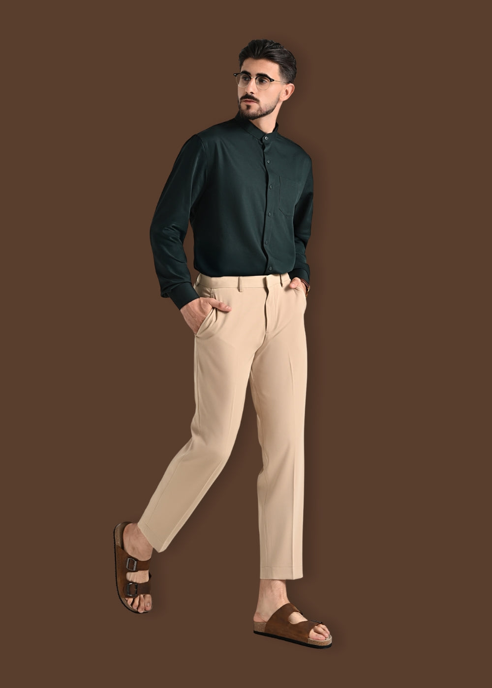Áo Sơ Mi Tay Dài Slubbed Bamboo The CEO 009 Xanh Lá Đậm
