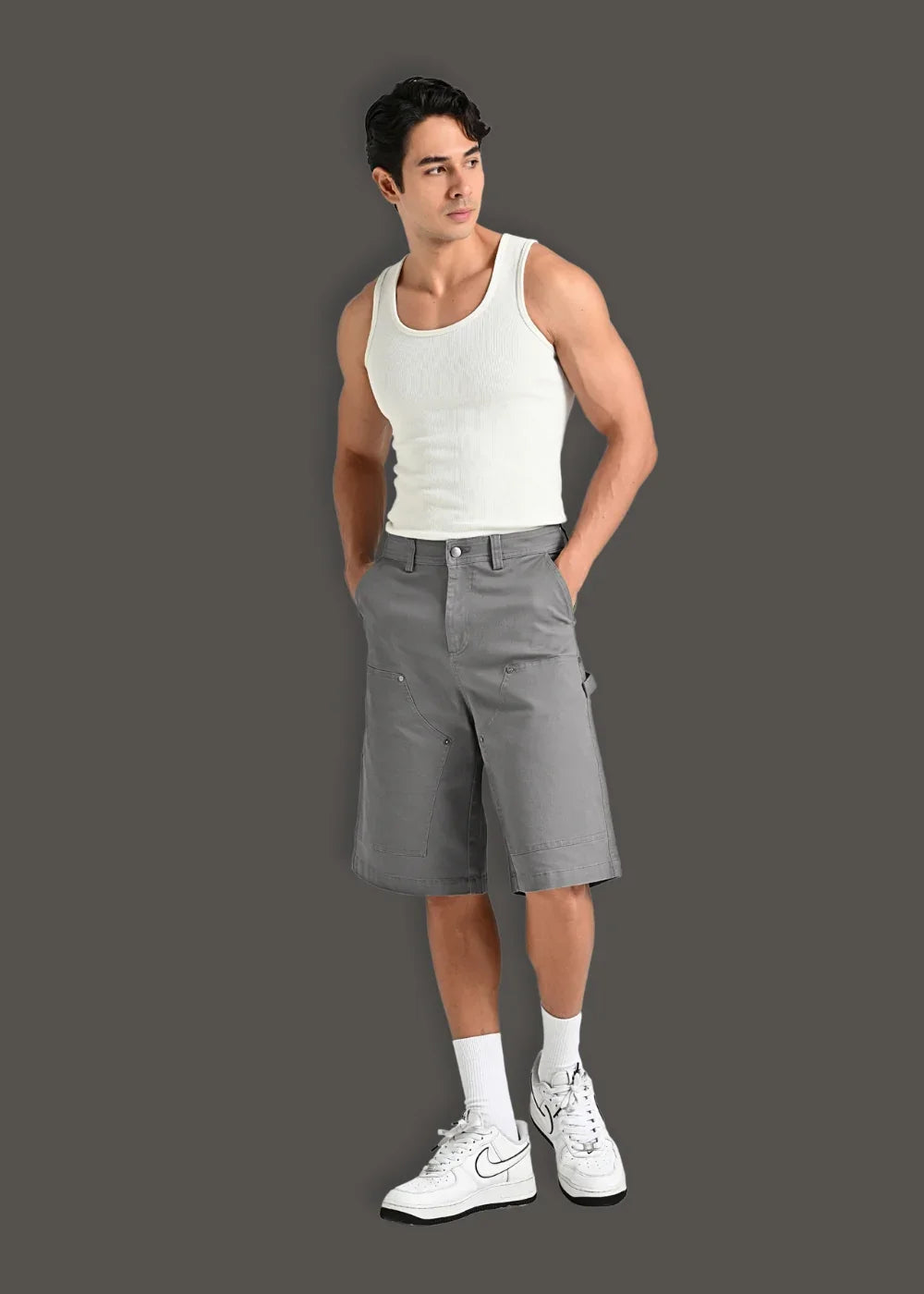 Quần Jean Short Loose Fit Nhiều Túi Multi-Color Jean 013 Xám - YaMe.vn