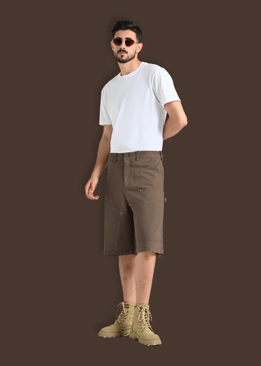 Quần Jean Short Loose Fit Nhiều Túi Multi-Color Jean 013 Nâu Đậm - YaMe.vn