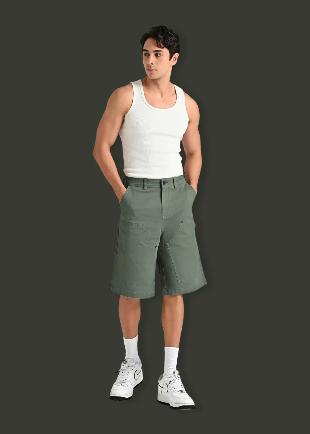 Quần Jean Short Loose Fit Nhiều Túi Multi-Color Jean 013 Xanh Lá Đậm - YaMe.vn