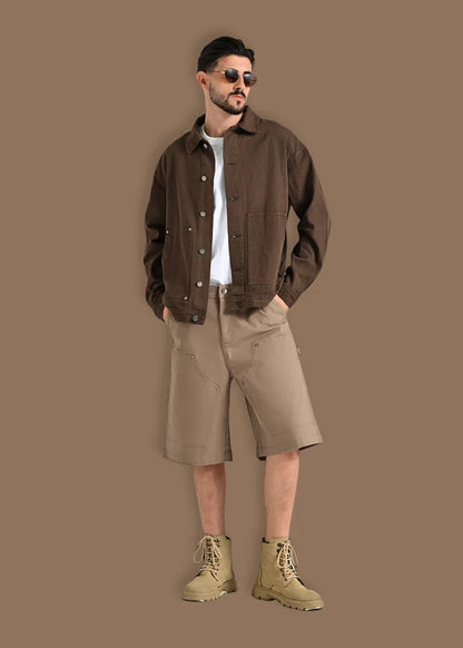 Quần Jean Short Loose Fit Nhiều Túi Multi-Color Jean 013 Nâu Nhạt - YaMe.vn