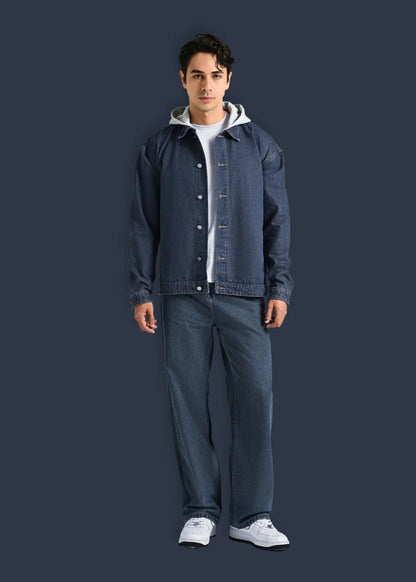 Áo Khoác Jean Phối Nón The Original 039 Xanh Dương Đậm - YaMe.vn