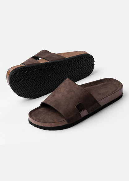 Dép Đế Trấu Slide Slipper Vải Giả Da Mềm #Y2010 A005 Nâu Đậm