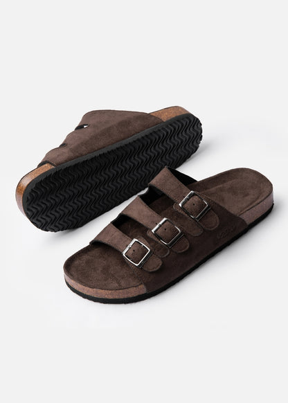 Dép Đế Trấu Multi-strap Slides Vải Giả Da Mềm #Y2010 A006 Nâu Đậm