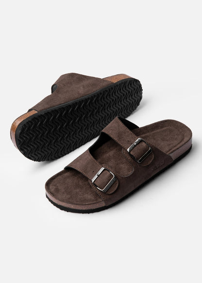 Dép Đế Trấu Two-strap Slides Vải Giả Da Mềm #Y2010 A007 Nâu Đậm