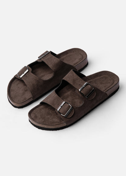 Dép Đế Trấu Two-strap Slides Vải Giả Da Mềm #Y2010 A007 Nâu Đậm