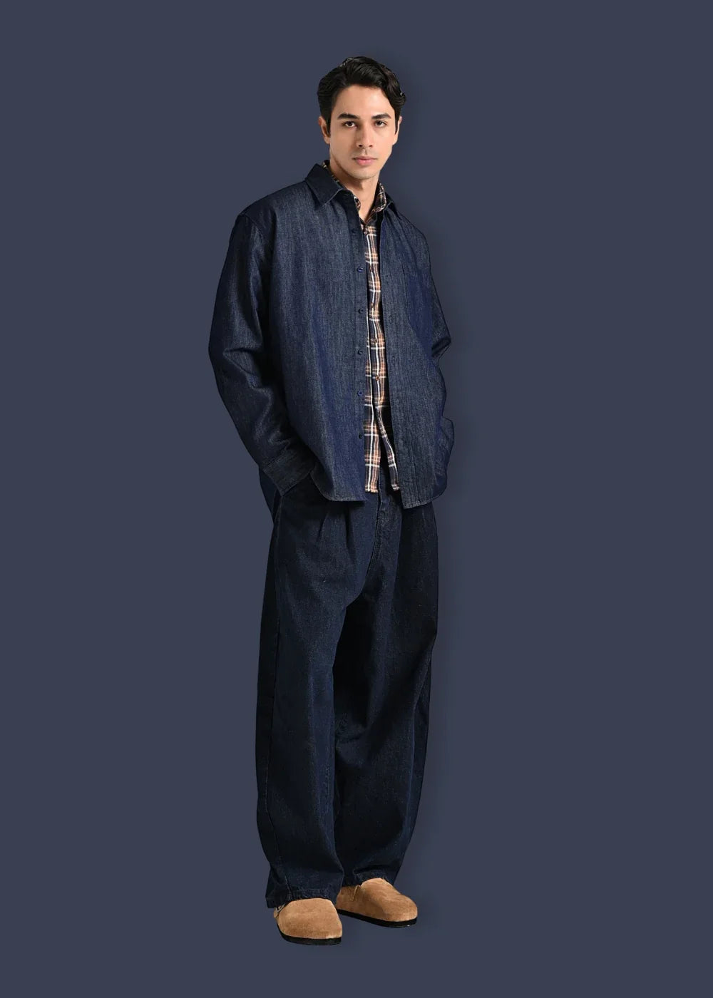 Áo Sơ Mi Jean Tay Dài Oversized The Original M051 Xanh Dương Đậm - YaMe.vn