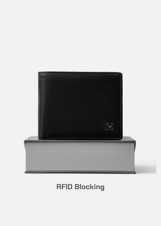 Ví Ngang Công Sở Da Ý Công Nghệ RFID Chống Trộm Tài Lộc 04 Đen