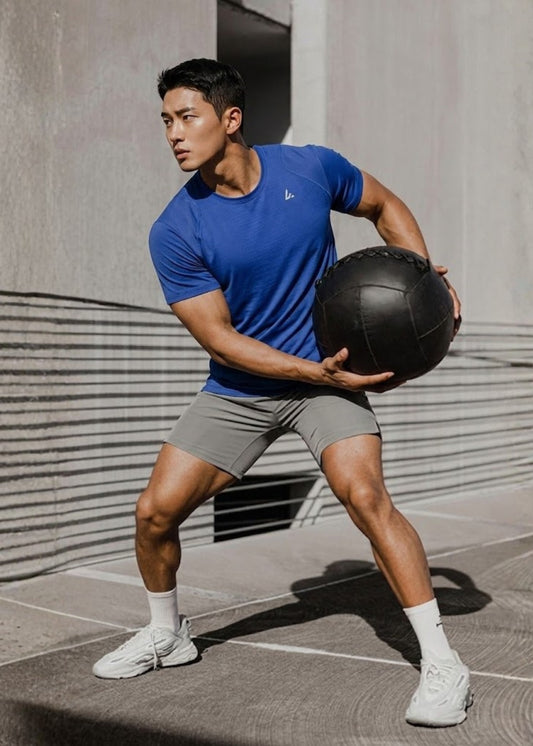 Áo Thun FlexFit™ Siêu Co Giãn Lai V Tôn Dáng The Trainer 001 Màu Xanh Dương Dáng Ôm Vừa F2