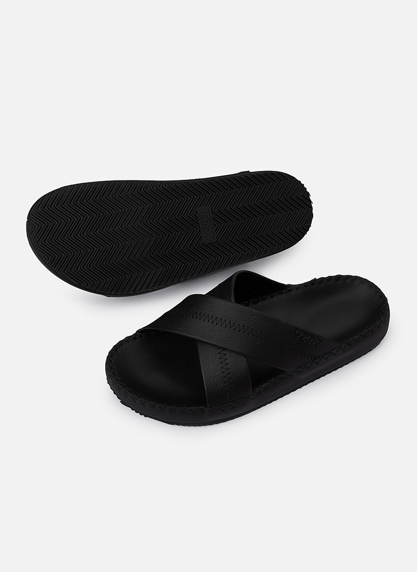 Dép Đế Cao Two-strap Slides #Y2010 02 Đen