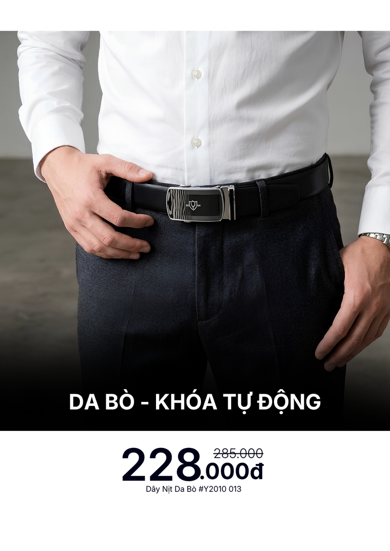 Dây Nịt Da Bò Khóa Tự Động #Y2010 013 Đen