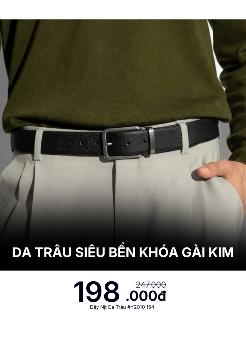 Dây Nịt Da Trâu Siêu Bền Khóa Gài Kim #Y2010 154 Đen