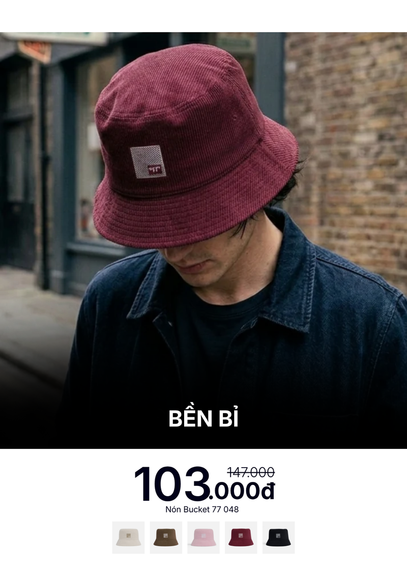 Nón Bucket Corduroy Bền Bỉ 77 048 Đỏ Đậm