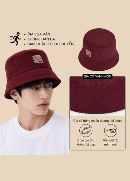 Nón Bucket Corduroy Bền Bỉ 77 048 Màu Đỏ Đậm