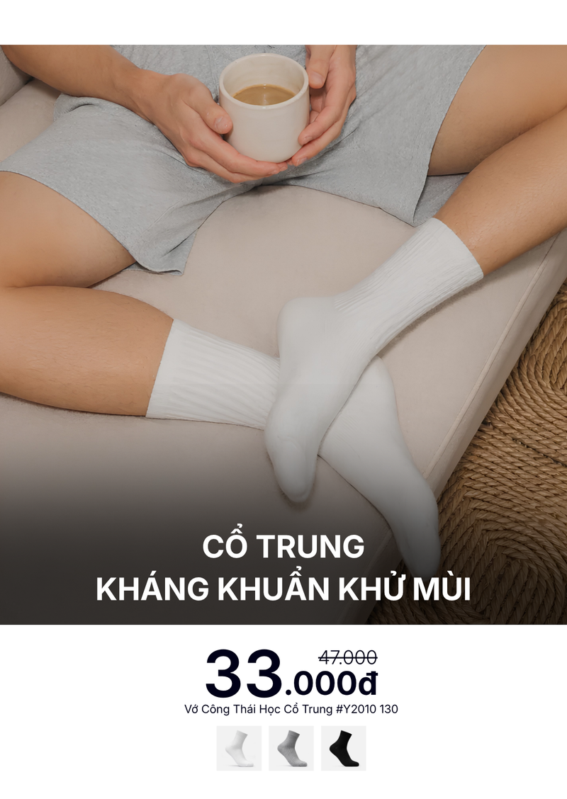 Vớ Cổ Trung Công Thái Học 90° Kháng Khuẩn Khử Mùi #Y2010 130 Xám Nhạt