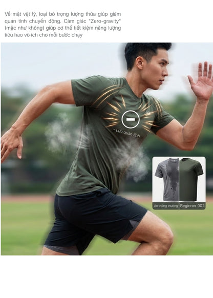 Áo Thun Thể Thao AirDry™ Vải Lưới Thoáng Khí Siêu Nhẹ The Beginner 002 Màu Đen Dáng Ôm Vừa F2