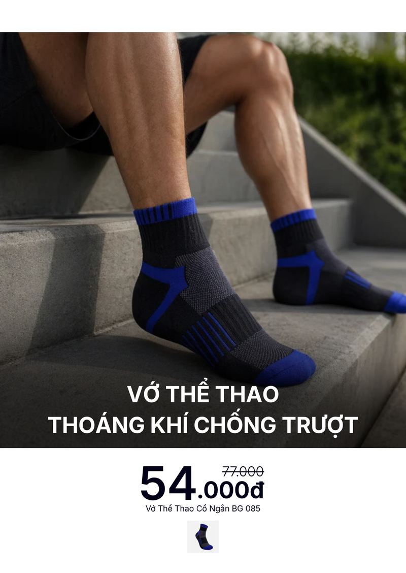 Vớ Thể Thao Thoáng Khí Chống Trượt BG 085 Đen Xanh Dương