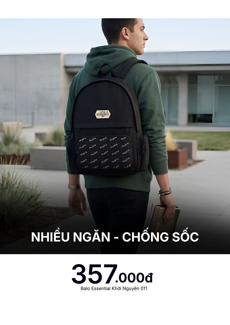 Balo Essential Nhiều Ngăn Chống Sốc Khởi Nguyên 011 Màu Đen