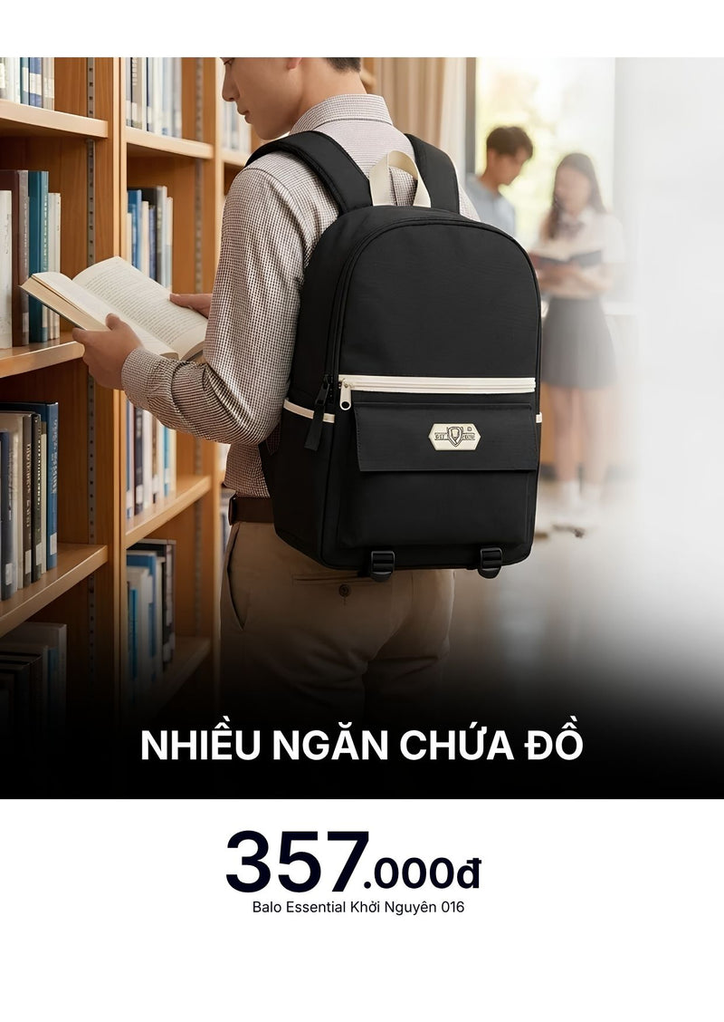 Balo Essential Nhiều Ngăn Khởi Nguyên 016 Màu Đen