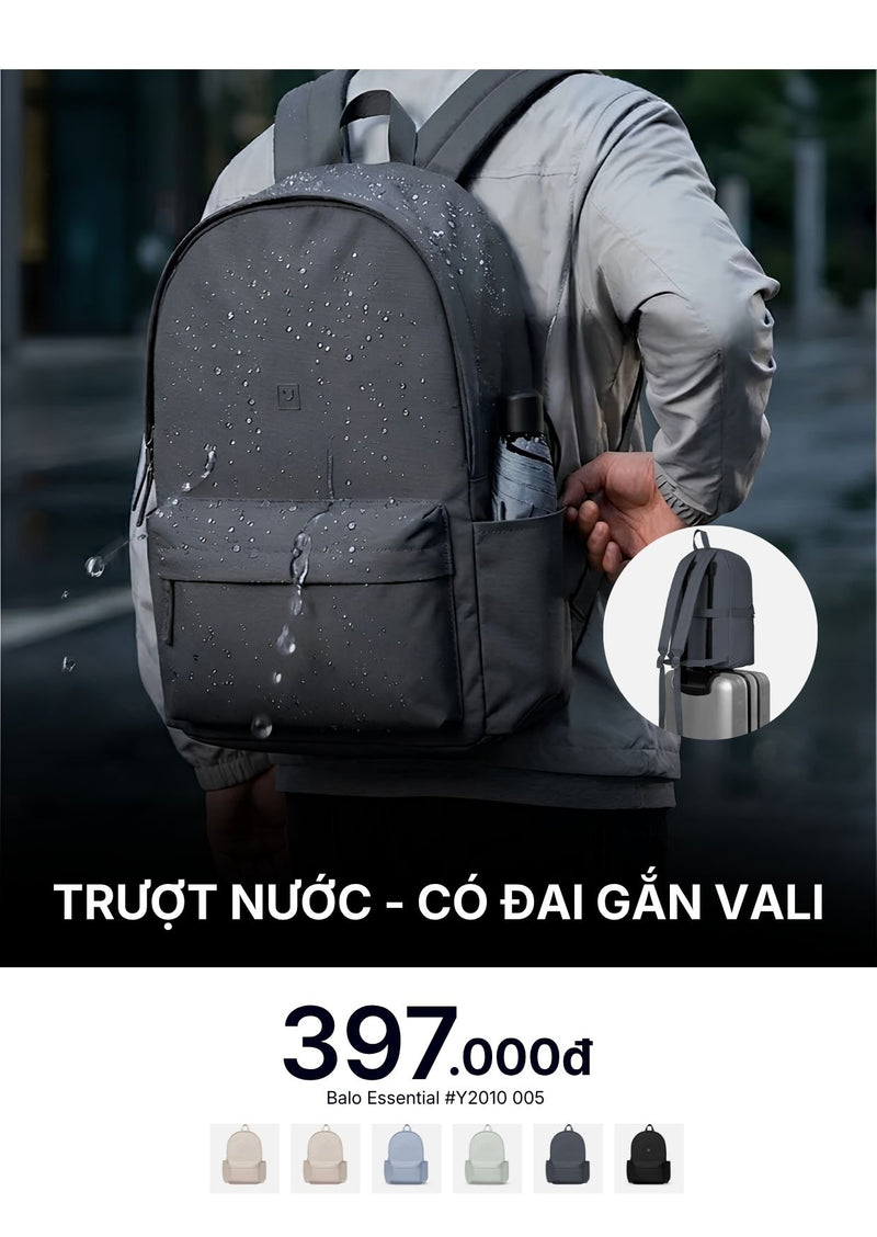 Balo Essential Trượt Nước Đai Gắn Vali #Y2010 005 Màu Xám Đậm