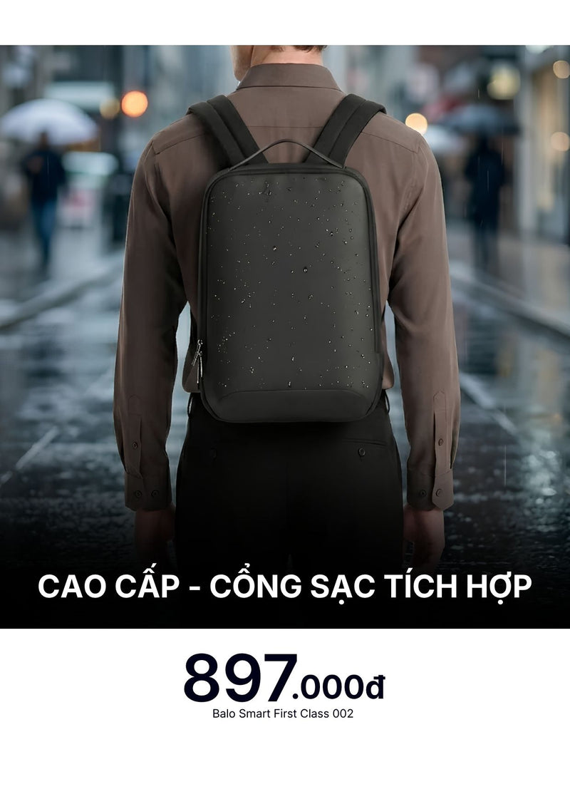 Balo Smart Cao Cấp Cổng Sạc Tích Hợp First Class 002 Màu Đen