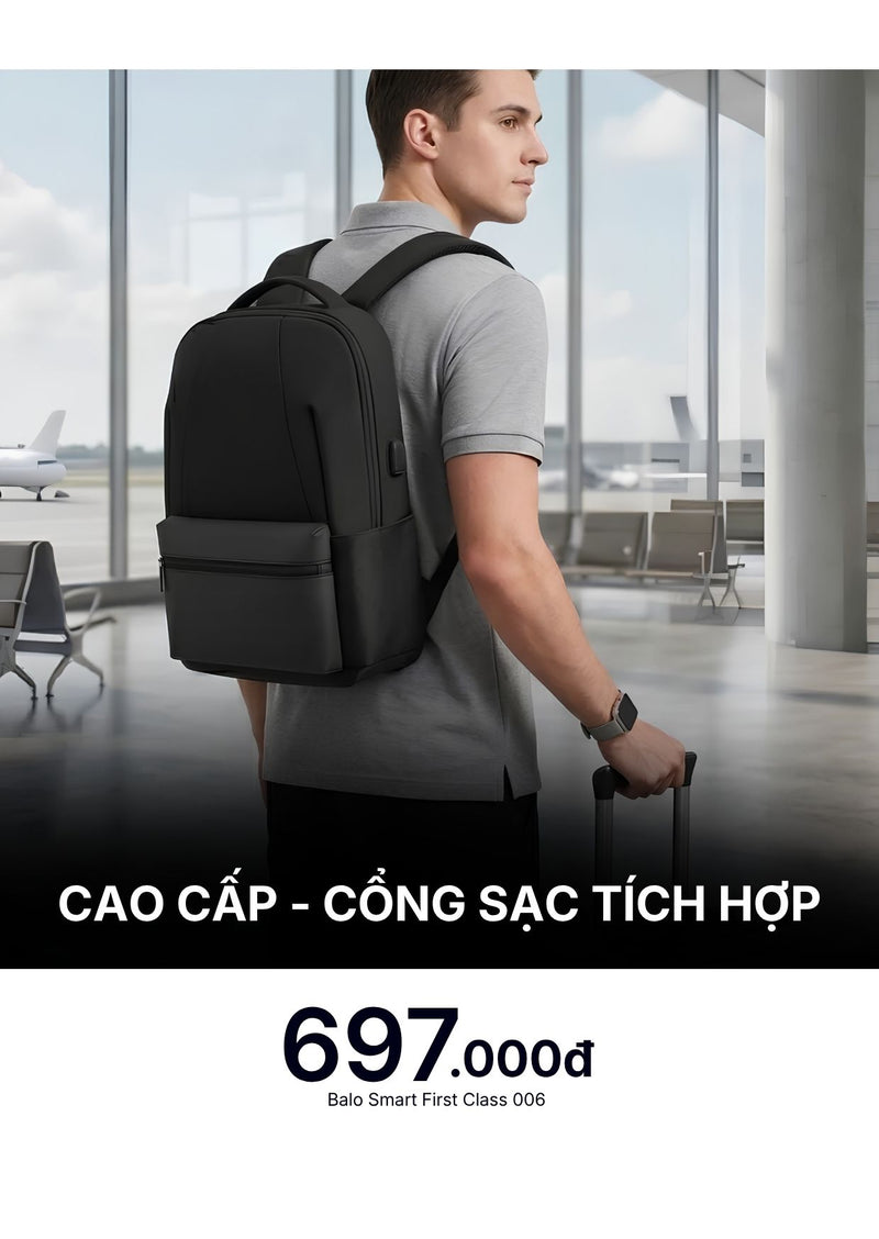 Balo Smart Cao Cấp Cổng Sạc Tích Hợp First Class 006 Màu Đen