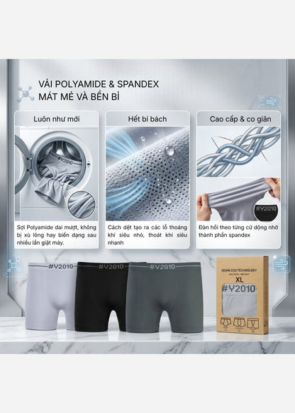 Quần Lót Boxer Dài Seamless FlexFit™ Dệt Khối Không Hằn Da Beginner 082 Màu Xám Đậm