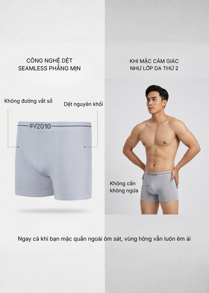 Quần Lót Boxer Dài Seamless FlexFit™ Dệt Khối Không Hằn Da Beginner 082 Màu Xám Nhạt