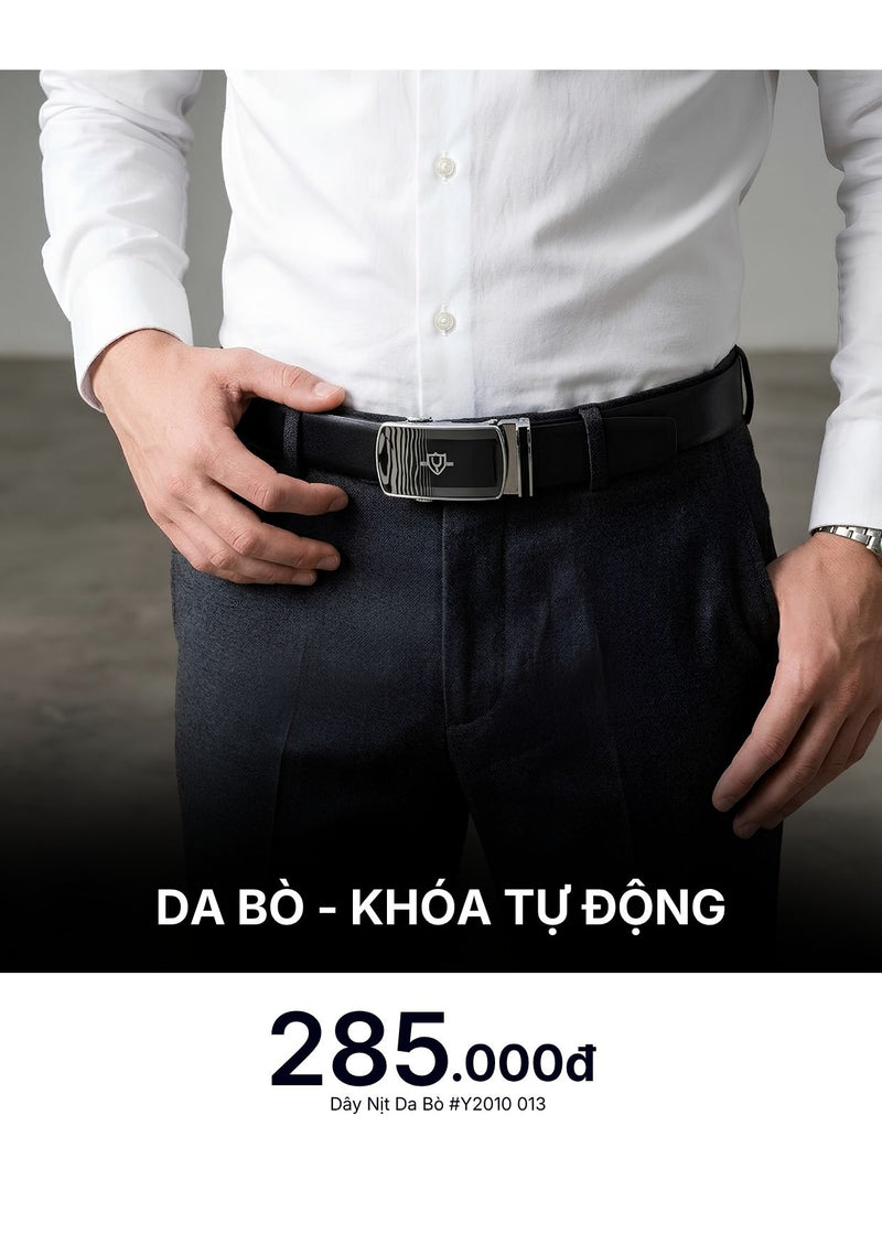 Dây Nịt Da Bò Khóa Tự Động #Y2010 013 Màu Đen